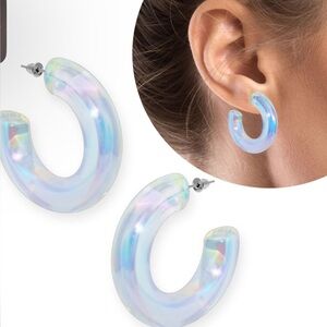 NEW Rainbow Iridescent Acrylic Hoop Earrings - Lightweight & Trendy!